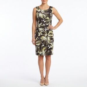 Connected Apparel Abstract Green Black Floral Print Fitted Midi Pencil Dress 10